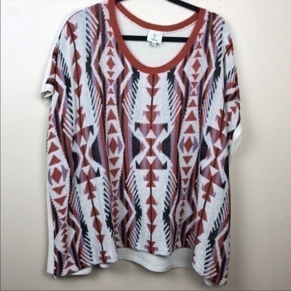 Hot & Delicious Pancho Aztec Print Cream Rust